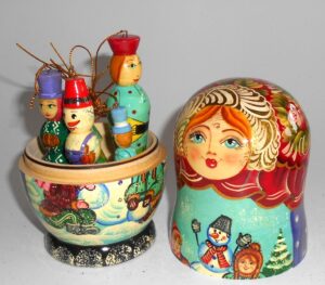 Girl with Winter Scene korobnick MEDIUM nesting Doll Babooshki s