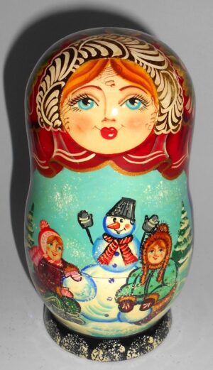 Girl with Winter Scene korobnick MEDIUM nesting Doll Babooshki s