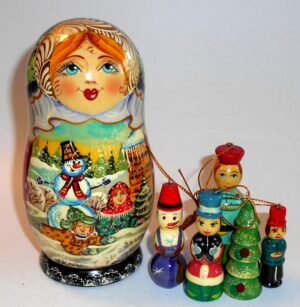 Girl with snowman korobnick MEDIUM nesting Doll Babooshki s