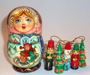 Girl with sleigh bear korobnick small nesting Doll Babooshki s