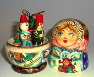 Girl with sleigh bear korobnick small nesting Doll Babooshki s