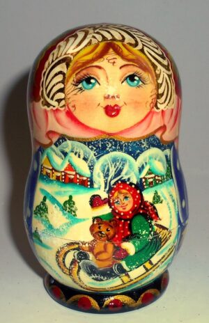 Girl with sleigh bear korobnick small nesting Doll Babooshki s