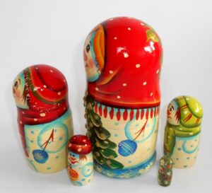 Snow-woman with Xmas tree nesting Doll Babooshki s