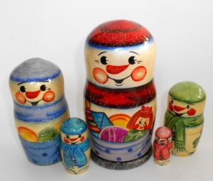 Snowman with toys Babushka Matryoshka nesting Doll Babooshki Babushkas