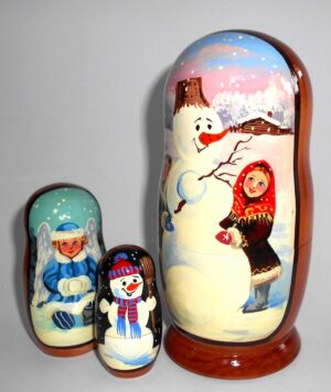 Snowman with kids portret style nesting Doll Babooshki s