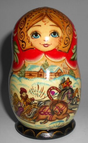 Girl with Troyka korobnick small nesting Doll Babooshki s