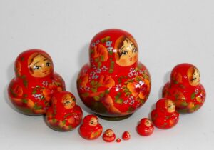 MINI in red and blue 10-set TINY nesting Doll Babooshki s