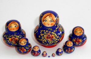 MINI in blue and red 10-set TINY Babushka Matryoshka nesting Doll Babooshki Babushkas