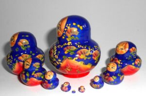 MINI in blue and red 10-set TINY nesting Doll Babooshki s