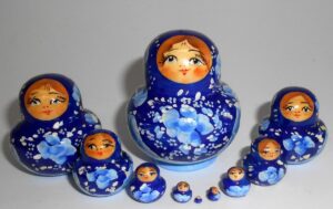 MINI in blue gzhel 10-set TINY Babushka Matryoshka nesting Doll Babooshki Babushkas