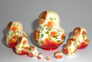 MINI in white and red 10-set TINY nesting Doll Babooshki s