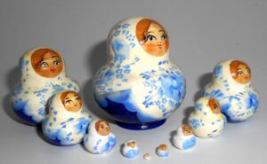MINI in white/blue gzhel 10-set TINY nesting Doll Babooshki s