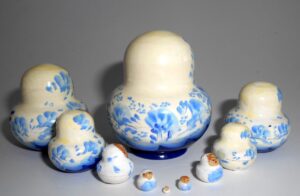 MINI in white/blue gzhel 10-set TINY nesting Doll Babooshki s