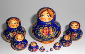 MINI in blue and gold 10-set TINY Babushka Matryoshka nesting Doll Babooshki Babushkas