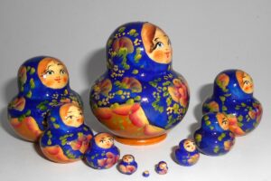 MINI in blue and gold 10-set TINY nesting Doll Babooshki s