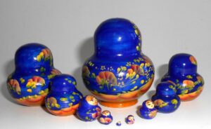 MINI in blue and gold 10-set TINY nesting Doll Babooshki s