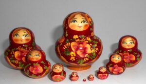 MINI in burgundy and gold 10-set TINY Babushka Matryoshka nesting Doll Babooshki Babushkas