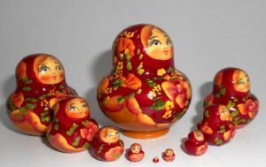 MINI in burgundy and gold 10-set TINY nesting Doll Babooshki s
