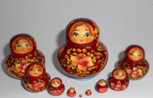 MINI in burgundy and blue 10-set TINY Babushka Matryoshka nesting Doll Babooshki Babushkas