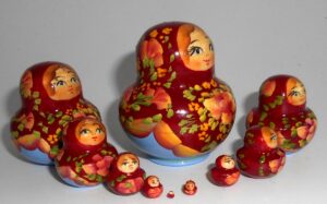 MINI in burgundy and blue 10-set TINY nesting Doll Babooshki s