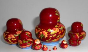 MINI in burgundy and blue 10-set TINY nesting Doll Babooshki s