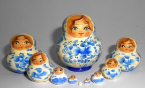 MINI in white and blue 10-set TINY Babushka Matryoshka nesting Doll Babooshki Babushkas