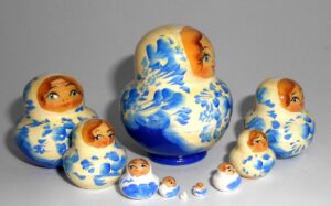 MINI in white and blue 10-set TINY nesting Doll Babooshki s