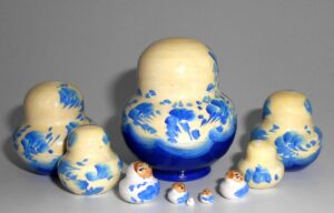 MINI in white and blue 10-set TINY nesting Doll Babooshki s