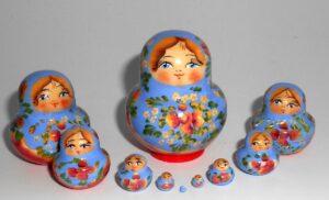 MINI in light blue and red 10-set TINY Babushka Matryoshka nesting Doll Babooshki Babushkas