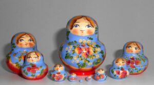 MINI in light blue and red 10-set TINY nesting Doll Babooshki s
