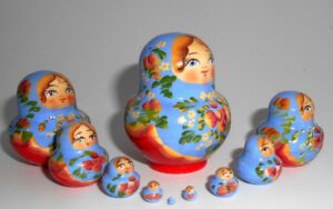 MINI in light blue and red 10-set TINY nesting Doll Babooshki s