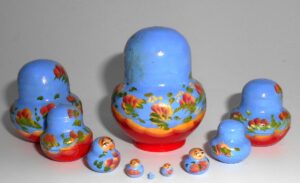 MINI in light blue and red 10-set TINY nesting Doll Babooshki s