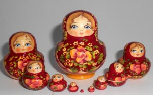 MINI in burgundy and gold 10-set TINY Babushka Matryoshka nesting Doll Babooshki Babushkas
