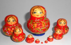 MINI in red and blue 10-set TINY Babushka Matryoshka nesting Doll Babooshki Babushkas