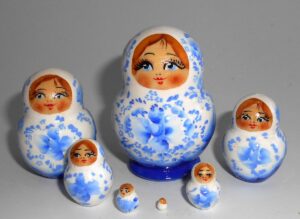 MINI in white and blue gzhel 7-set TINY Babushka Matryoshka nesting Doll Babooshki Babushkas