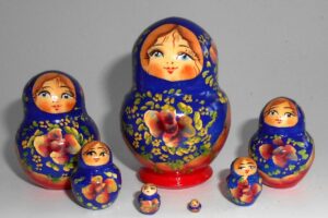 MINI in blue and red 7-set TINY Babushka Matryoshka nesting Doll Babooshki Babushkas