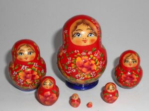 MINI in red and blue 7-set TINY Babushka Matryoshka nesting Doll Babooshki Babushkas
