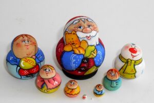 MINI Santa with teddy bear 9-set TINY Babushka Matryoshka nesting Doll Babooshki Babushkas
