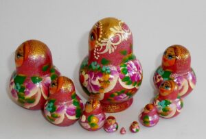MINI in dark red 10-set TINY nesting Doll Babooshki s