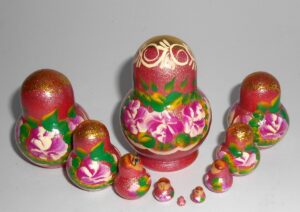 MINI in dark red 10-set TINY nesting Doll Babooshki s