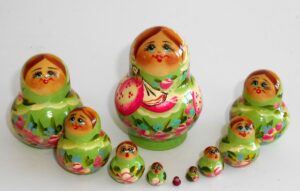 MINI in green 10-set TINY Babushka Matryoshka nesting Doll Babooshki Babushkas