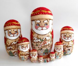 Huge Santa with Snowmen village 10-set Babushka Matryoshka nesting Doll Babooshki Babushkas