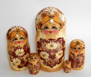 Perl girl Babushka in coffee dress Matryoshka nesting Doll Babooshki Babushkas
