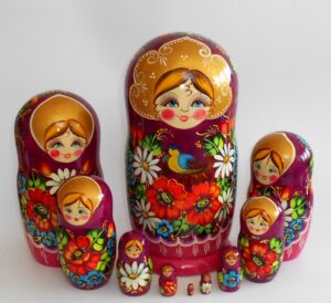 GIANT Ksenia with bird in maroon huge 10-set Babushka Matryoshka nesting Doll Babooshki Babushkas