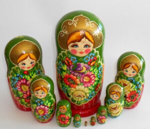 GIANT Ksenia in green huge 10-set Babushka Matryoshka nesting Doll Babooshki Babushkas