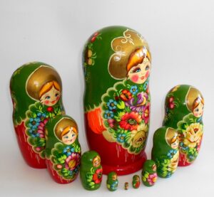 GIANT Ksenia in green huge 10-set nesting Doll Babooshki s