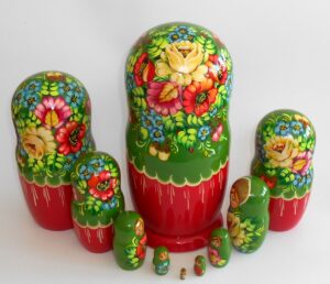 GIANT Ksenia in green huge 10-set nesting Doll Babooshki s