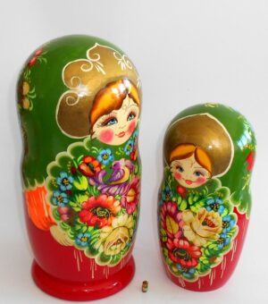 GIANT Ksenia in green huge 10-set nesting Doll Babooshki s