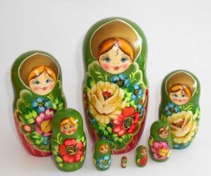 GIANT Ksenia in green huge 10-set nesting Doll Babooshki s