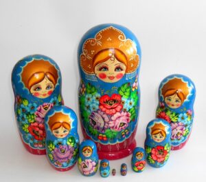 GIANT Ksenia in blue huge 10-set Babushka Matryoshka nesting Doll Babooshki Babushkas